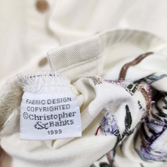 Vintage Christopher & Banks embroidered cat & birds button front shirt jacket XL - Picture 6 of 9